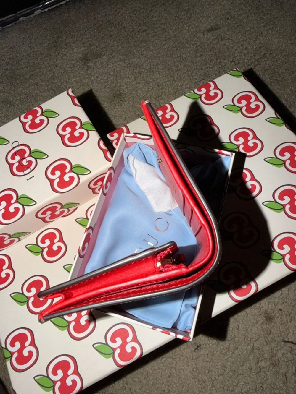 Gucci GG Supreme Apple-Print Wallet - Brown with Red & Green Accents - Picture 3 of 3